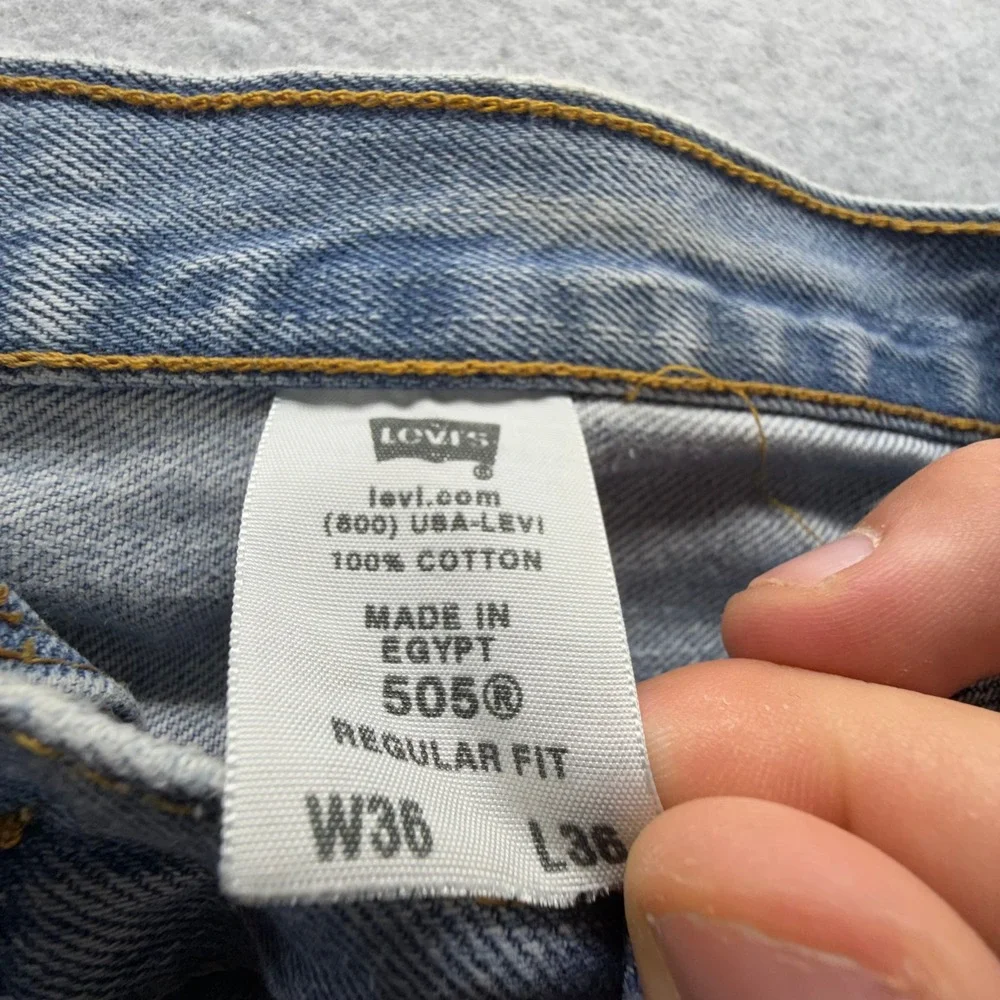 Levis 505 Regular Fit Jeans Mens 36x36 Light‎ Wash Blue Denim Straight Leg